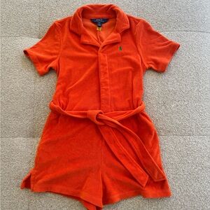 Polo Ralph Lauren Girls Orange Terry Cloth Romper Size 7